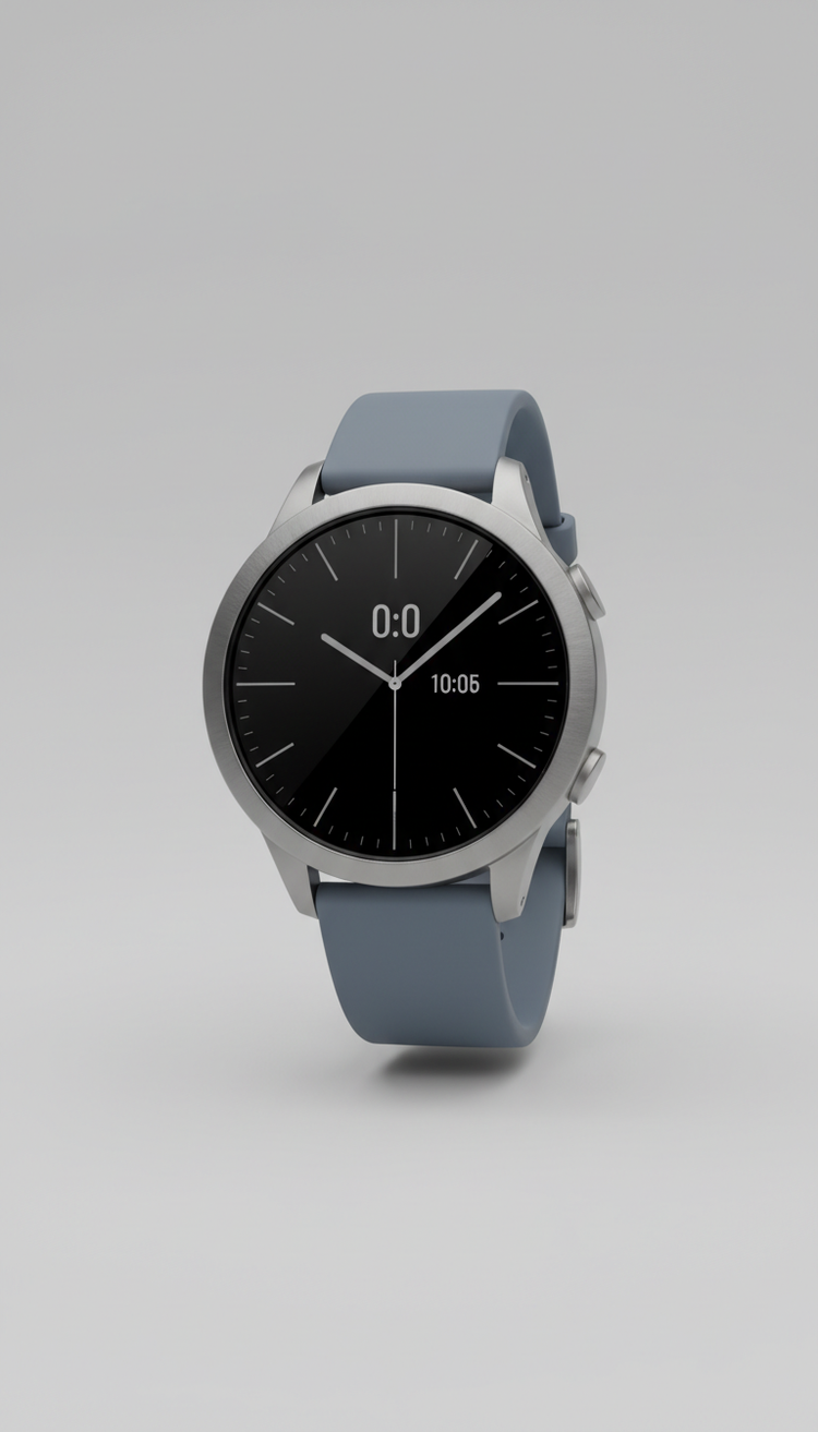 Smartwatch with a steel case and slate strap